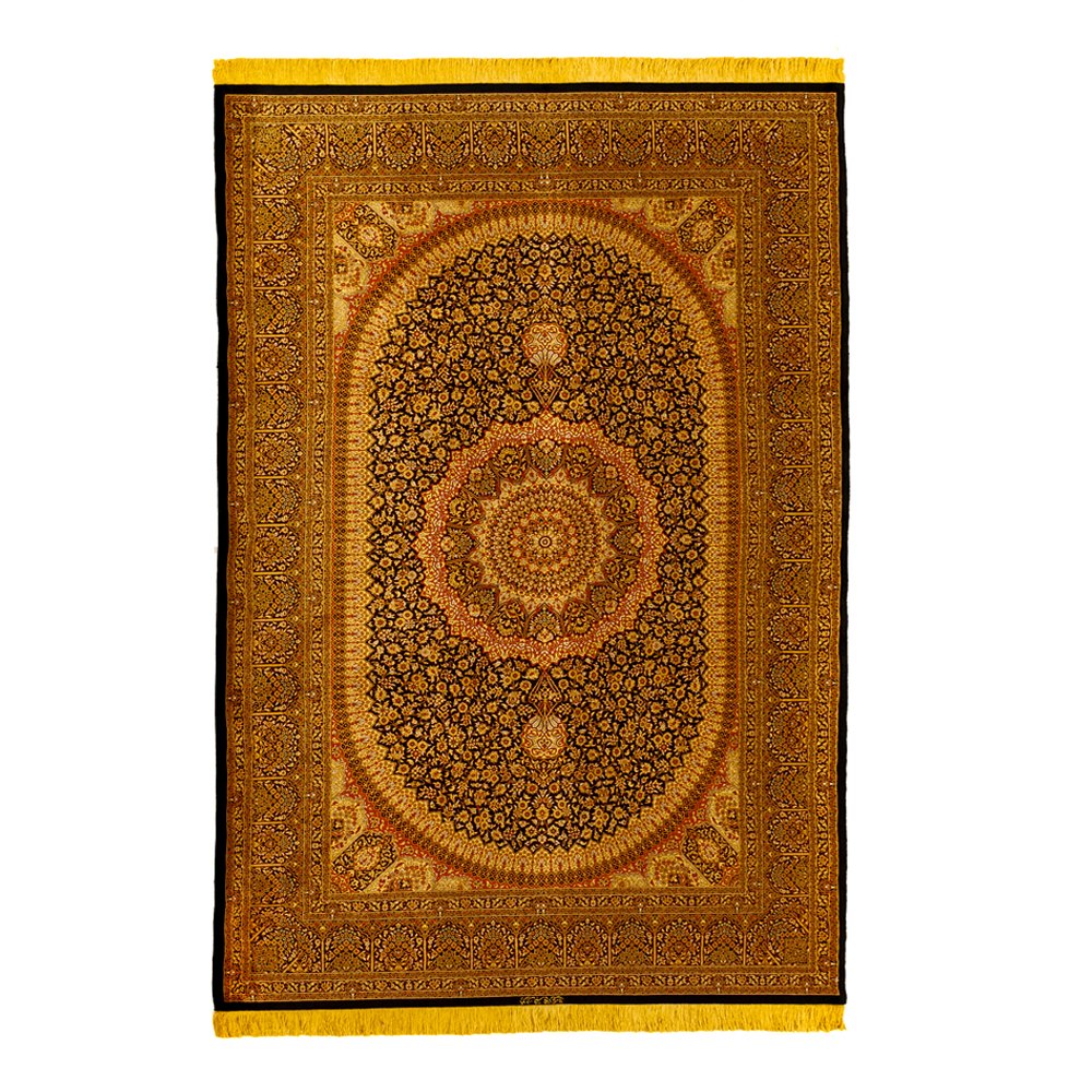 VINTAGE MOHAMMEDI SILK QUM MEDALLION PERSIAN RUG 