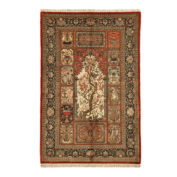 VINTAGE PART SILK QUM PERSIAN RUG