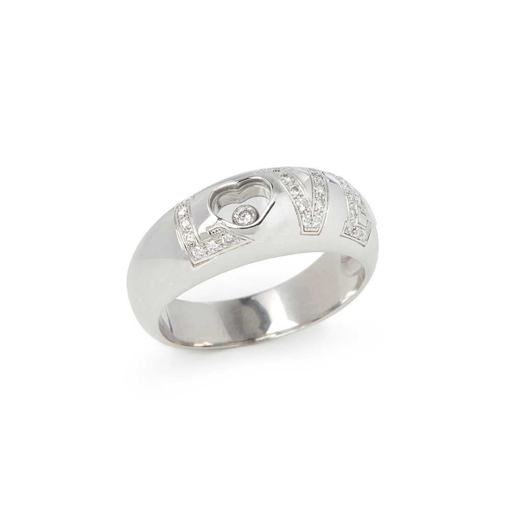 Chopard 18k White Gold Happy Diamonds Love Ring Size T