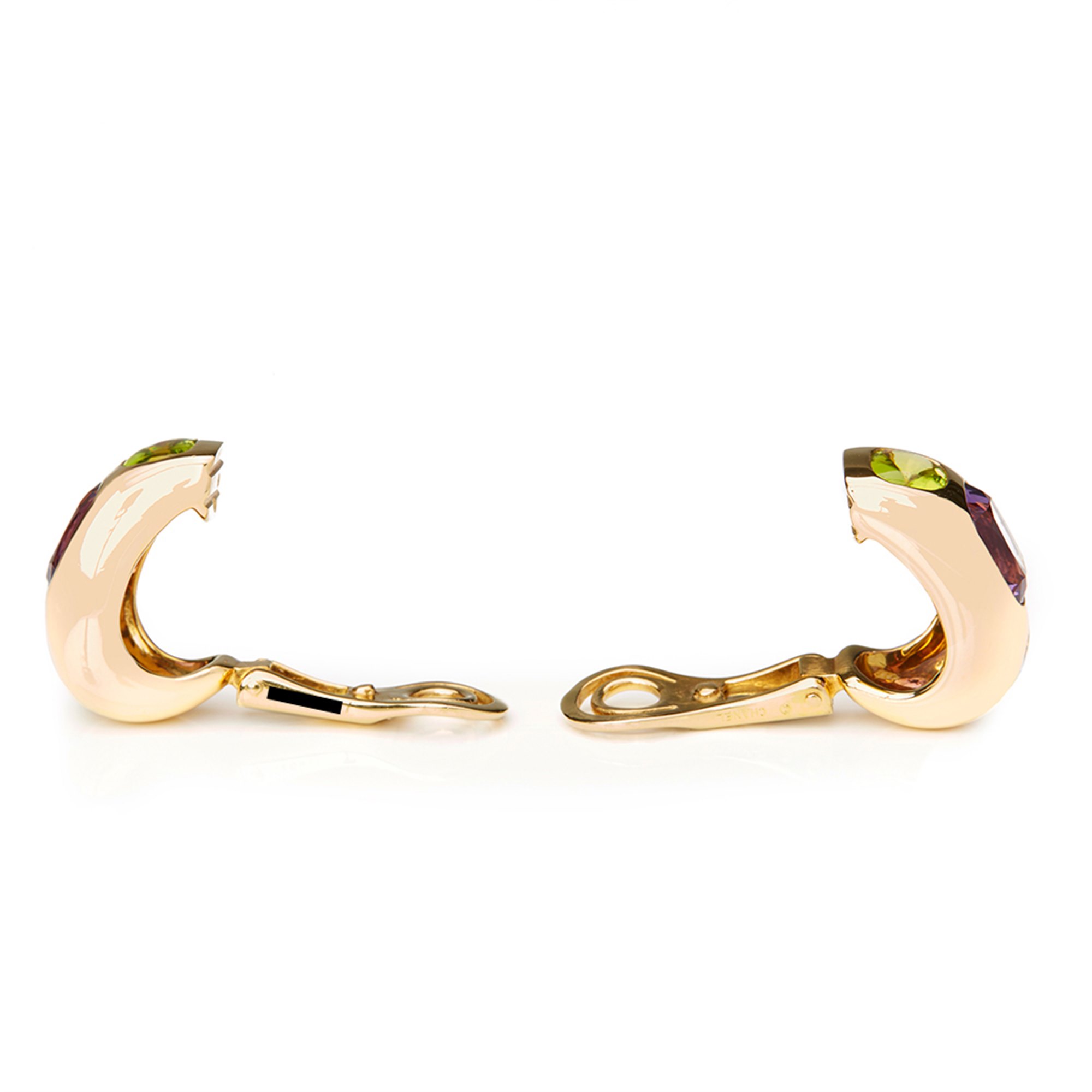 Chanel 18k Yellow Gold Amethyst Peridot Baroque Earrings