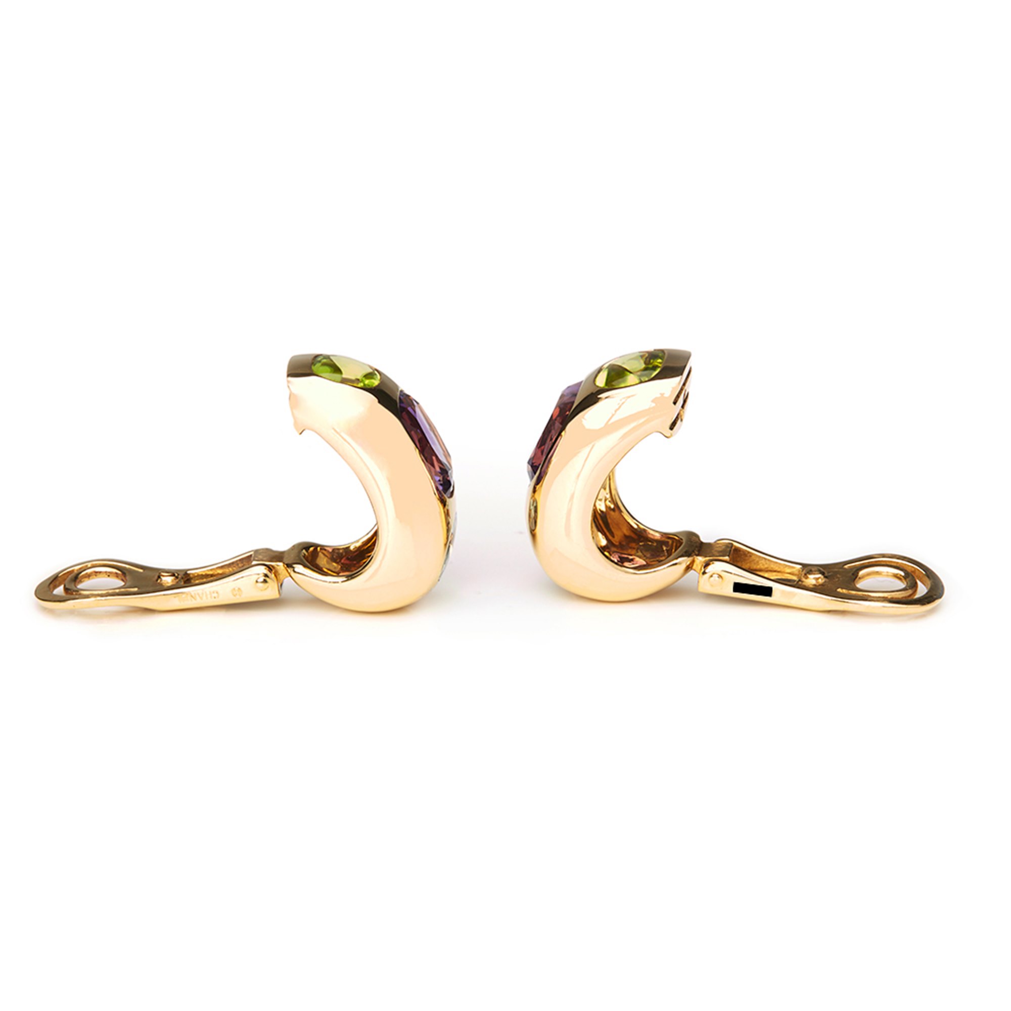 Chanel 18k Yellow Gold Amethyst Peridot Baroque Earrings