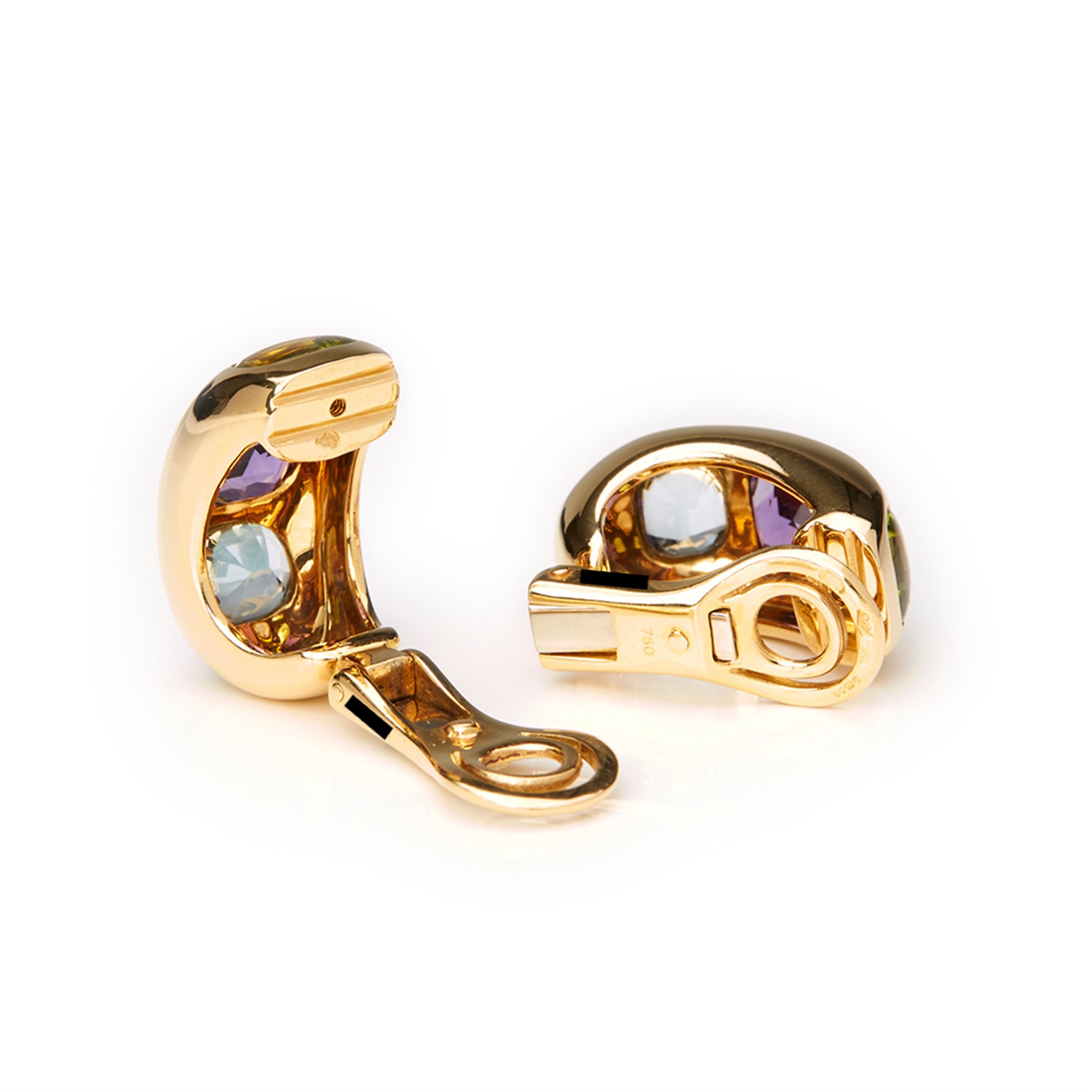 Chanel 18k Yellow Gold Amethyst Peridot Baroque Earrings
