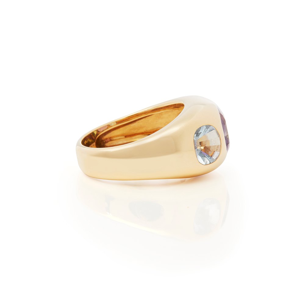 Chanel 18k Yellow Gold Amethyst Peridot Baroque Cocktail Ring