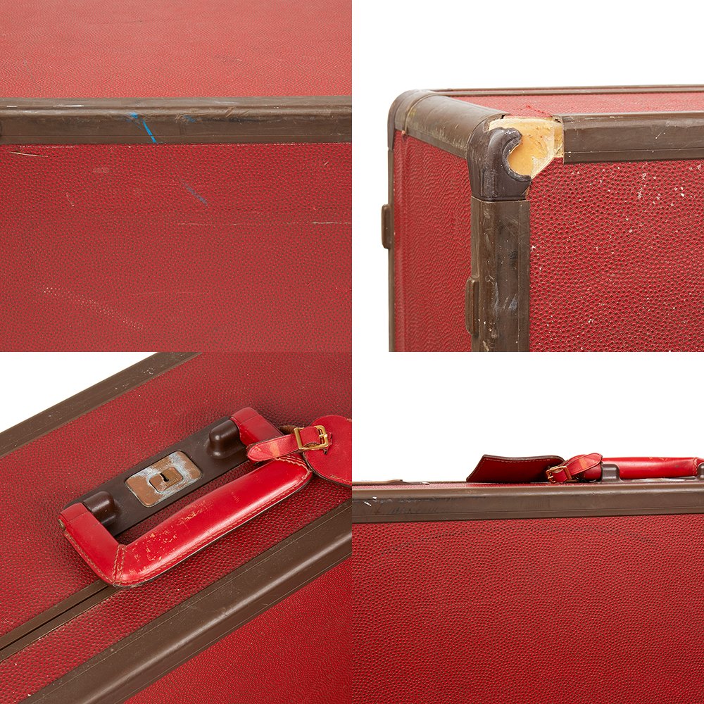 Louis Vuitton Red Textured Calfskin Leather Vintage Suitcase Pair
