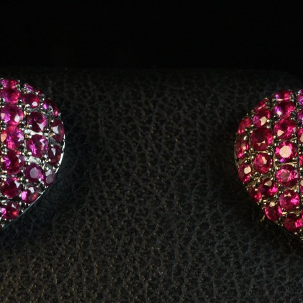 Theo Fennell 8K WHITE GOLD & BABY RUBY HEART EARRINGS