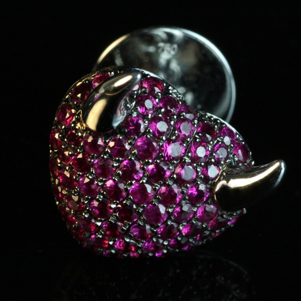 Theo Fennell 18K WHITE GOLD & BABY RUBY HEART DEVIL EARRINGS