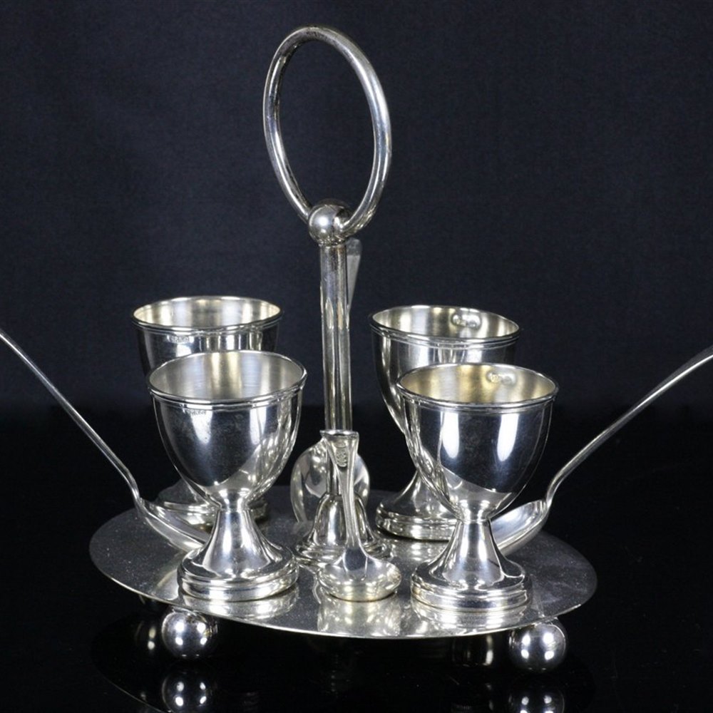 Christopher Dresser Style Silver Plated Egg Cup Stand C 1890