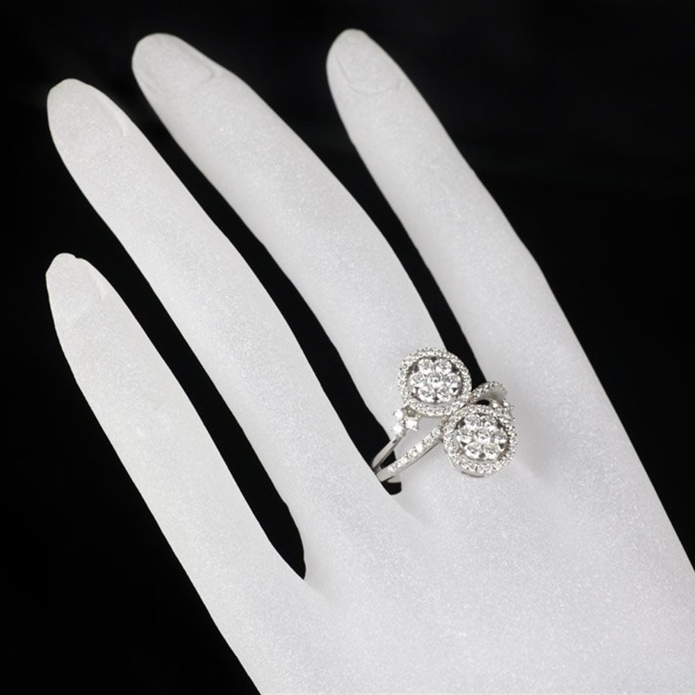 18k White Gold Diamond Double Cluster Styled Ring