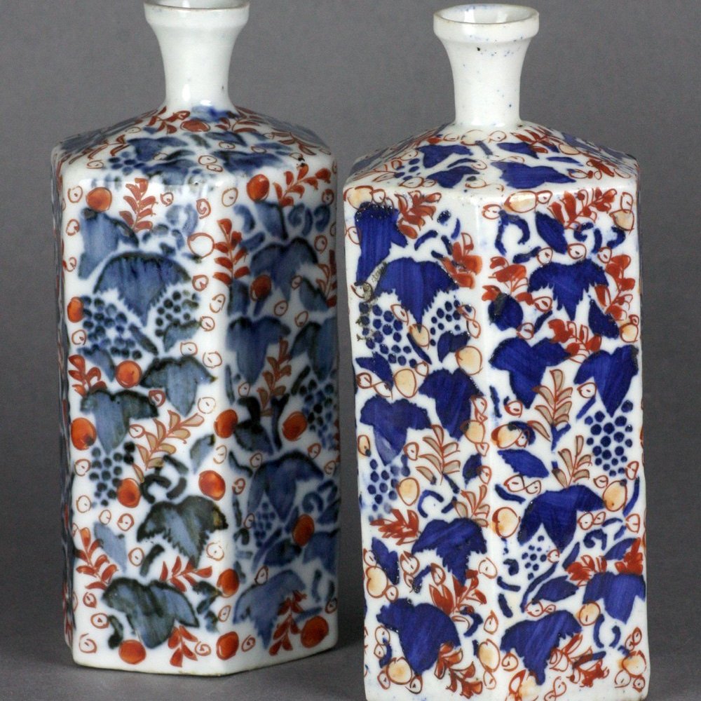 Fine Pair Antique Oriental Porcelain Bottle Vases 18 19th C