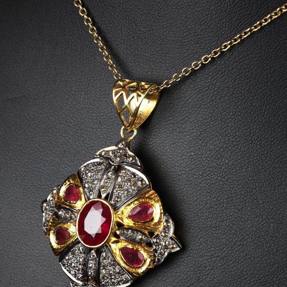 Antique Silver & Gold Pendant with Rubies & Diamonds SR001 | Second ...