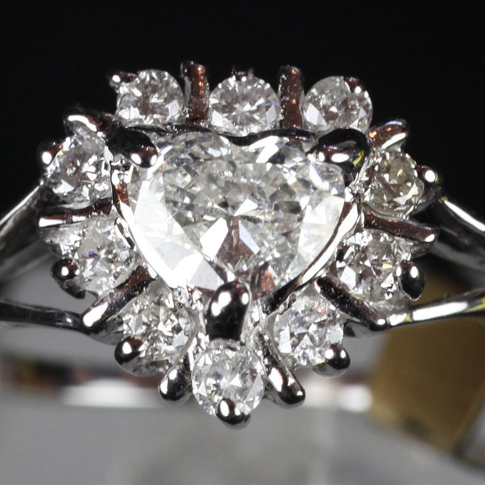 14ct White Gold 14ct White Gold Diamond Heart Cluster Ring