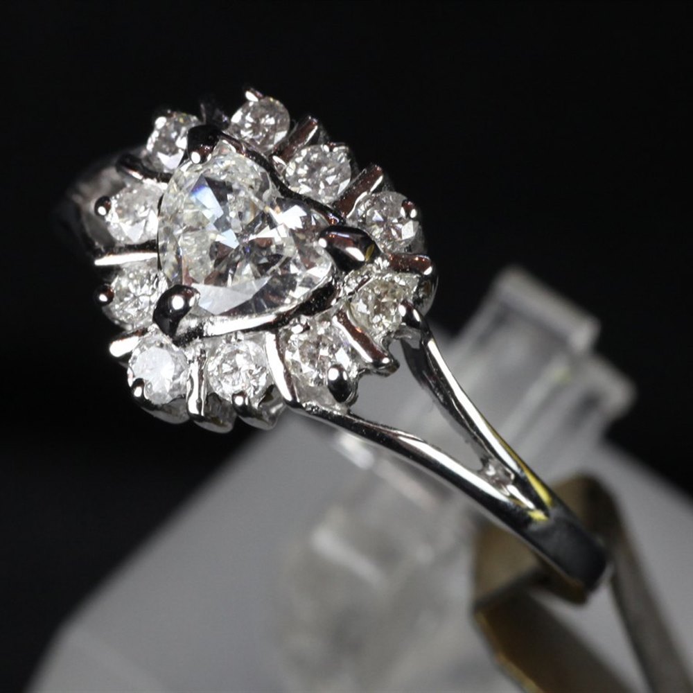 14ct White Gold 14ct White Gold Diamond Heart Cluster Ring