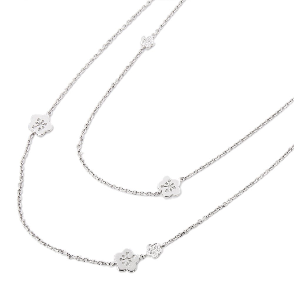 Boodles 18k White Gold Diamond Blossom Long Necklace