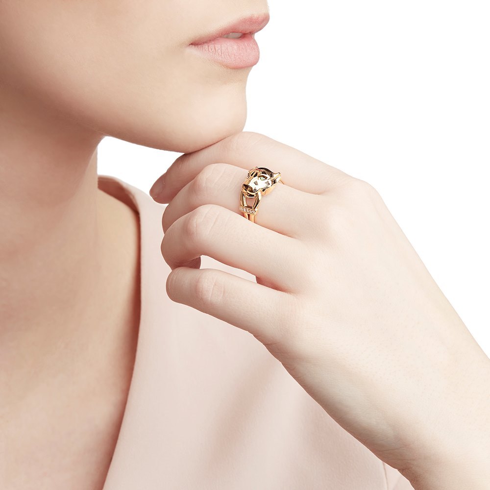 Cartier 18k Yellow Gold Diamond & Tsavorite Garnet Panthère Ring