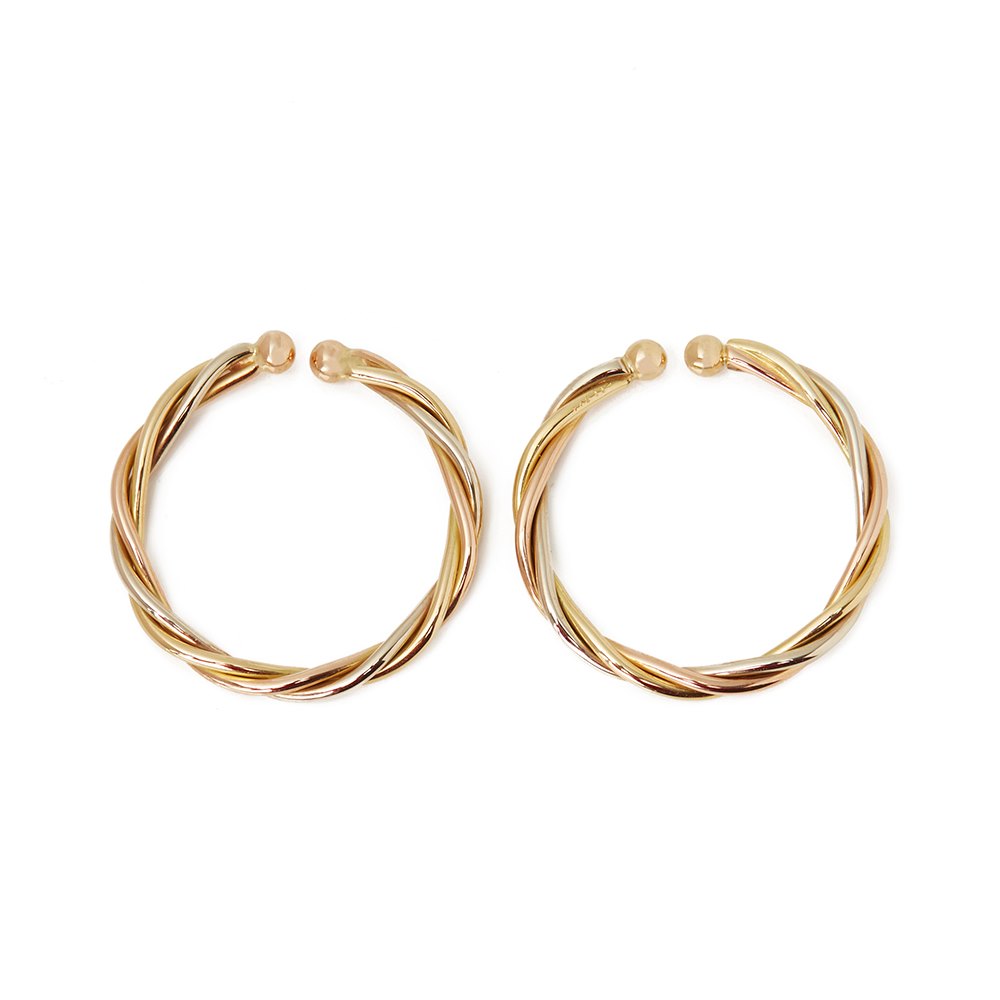 Cartier 18k Yellow, White & Rose Gold Twist Design Tension Hoop Earrings