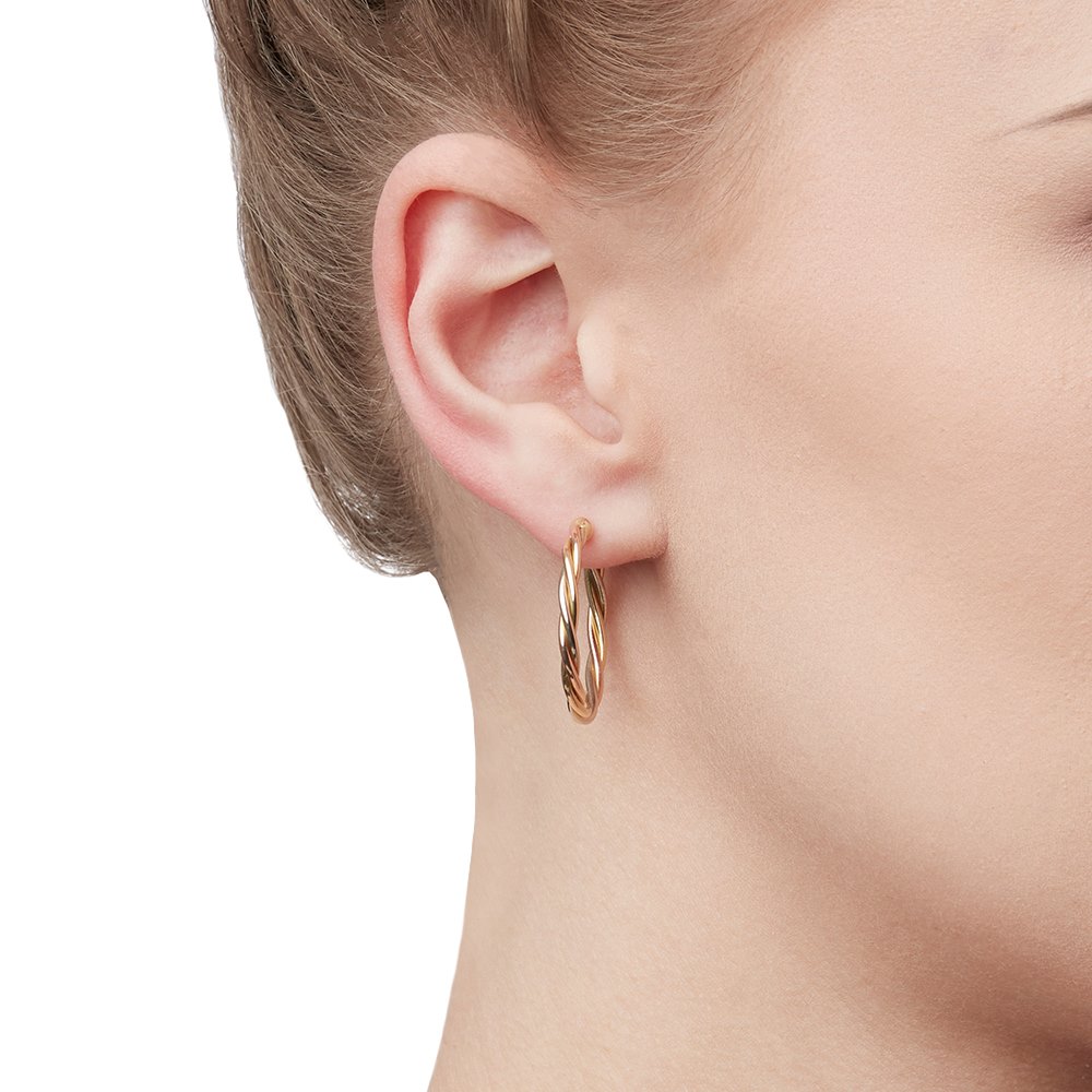 Cartier 18k Yellow, White & Rose Gold Twist Design Tension Hoop Earrings