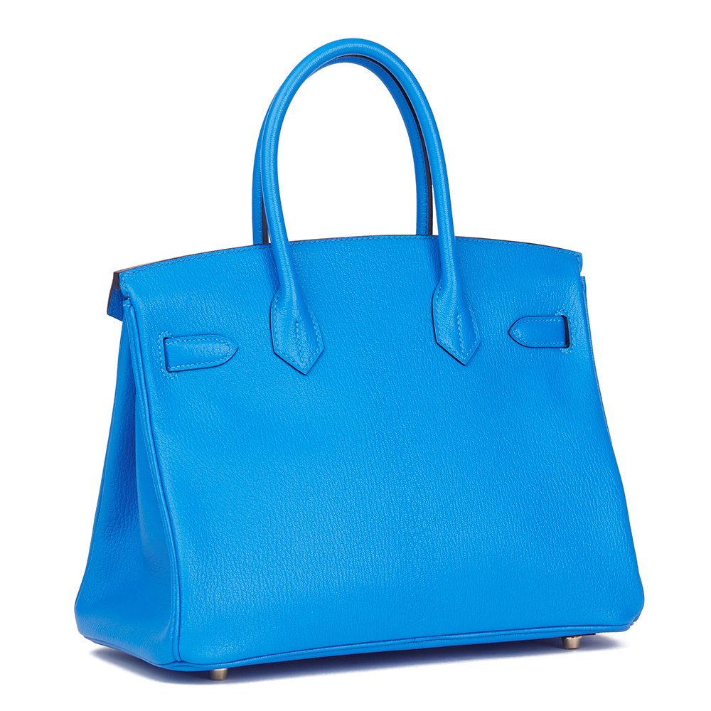 Hermès Blue Hydra & Gris Mouette Chevre Mysore Leather Special Order Birkin 30cm