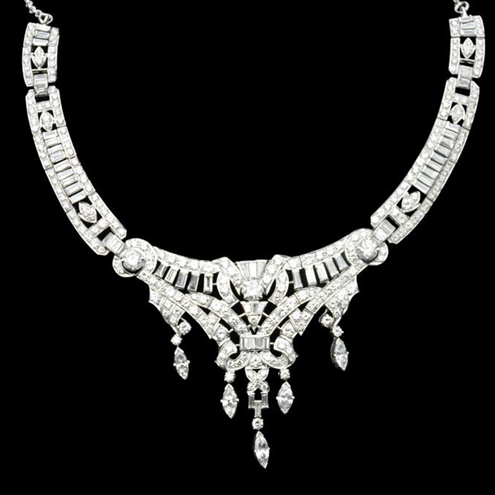 18k White Gold 18k White Gold Diamond Encrusted Necklace, Earrings and Ring