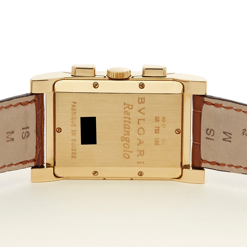 bvlgari mens rettangolo 18k gold watch