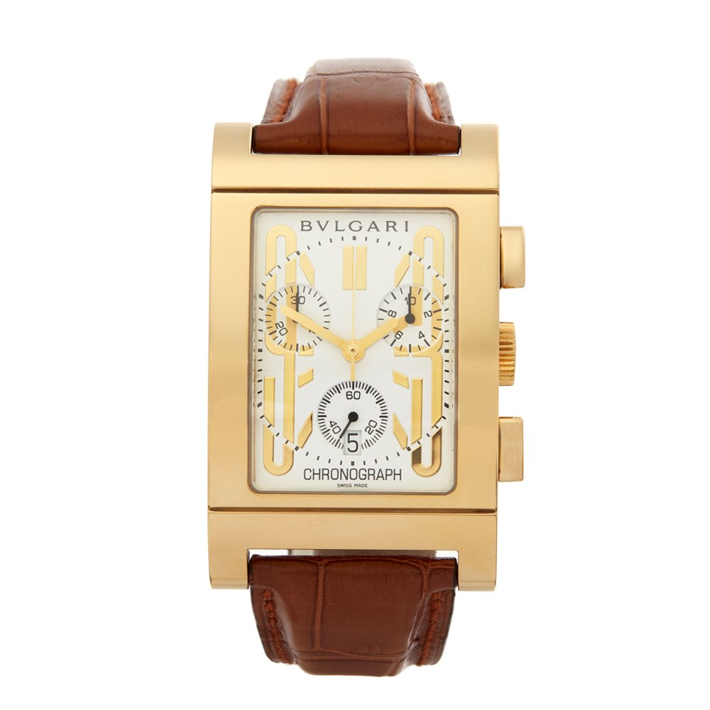 bvlgari women's rettangolo 18k gold watch