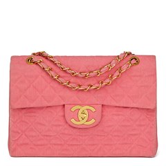 Chanel Pink Quilted Denim Vintage Maxi Jumbo XL Flap Bag