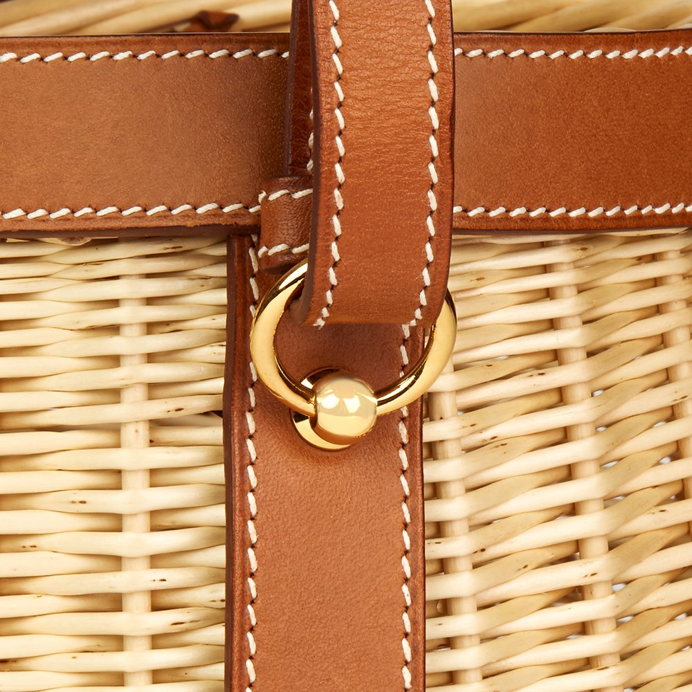 Hermès Barenia Leather & Woven Osier Wicker Picnic Farming Bucket Bag