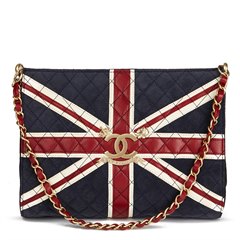 Chanel Navy Suede, Red & White Lambskin Union Jack Shoulder Bag