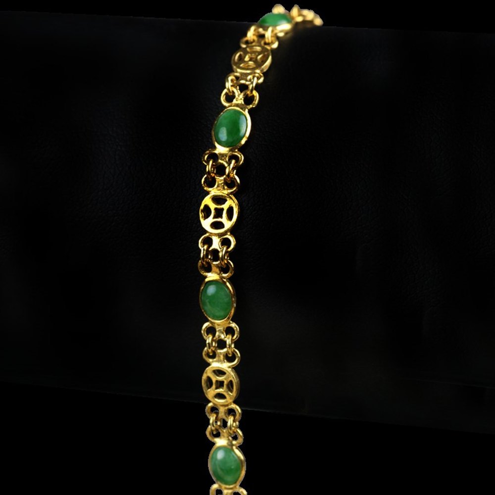 22ct Yellow Gold Chinese Jade & Yellow Gold Bracelet