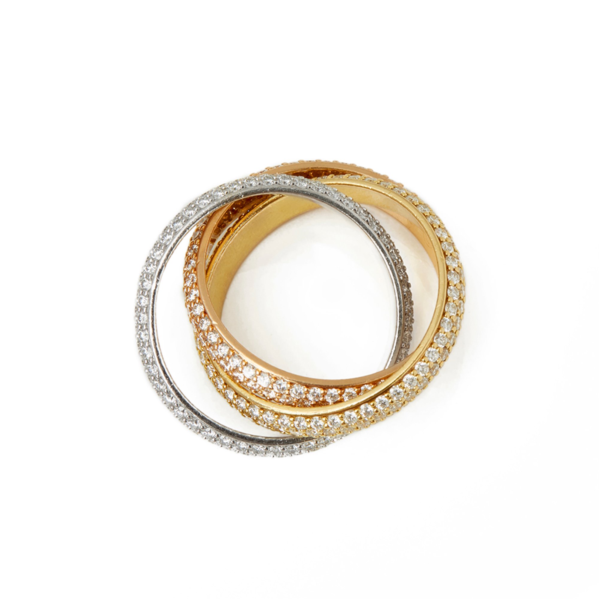 Cartier 18k Yellow, White & Rose Gold Diamond Classic Trinity Ring