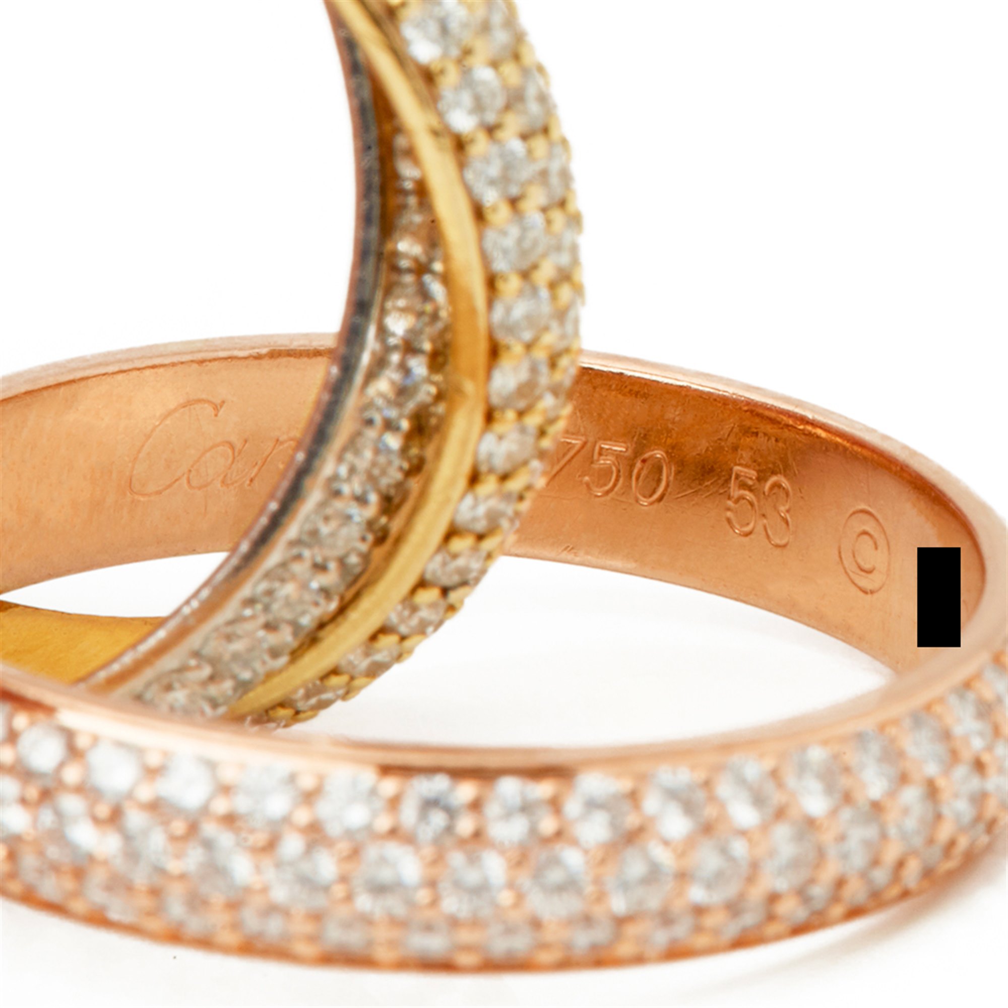 Cartier 18k Yellow, White & Rose Gold Diamond Classic Trinity Ring