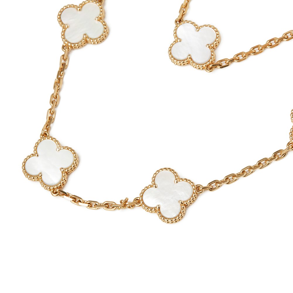 Van Cleef & Arpels 18k Yellow Gold Mother Of Pearl Vintage Alhambra Necklace