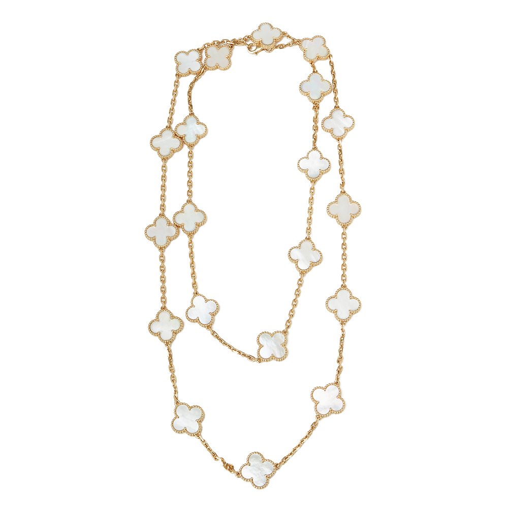 Van Cleef & Arpels 18k Yellow Gold Mother Of Pearl Vintage Alhambra Necklace