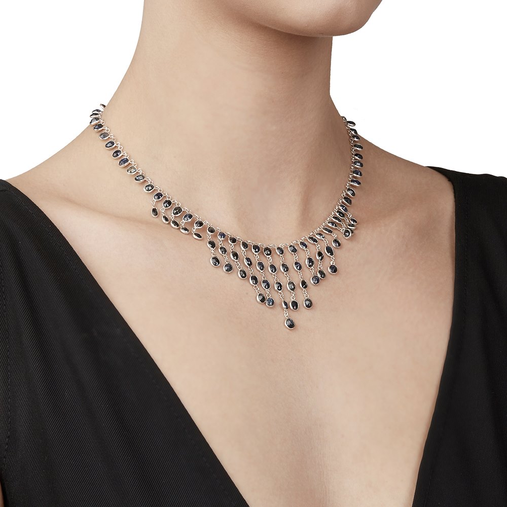 Cellini Silver Sapphire Drop Necklace