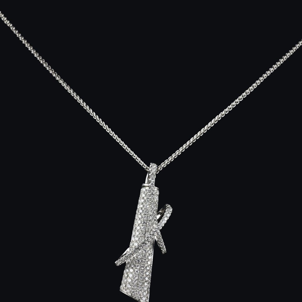 18k White Gold 18k White Gold Unusual Pave Diamond Pendant Necklace
