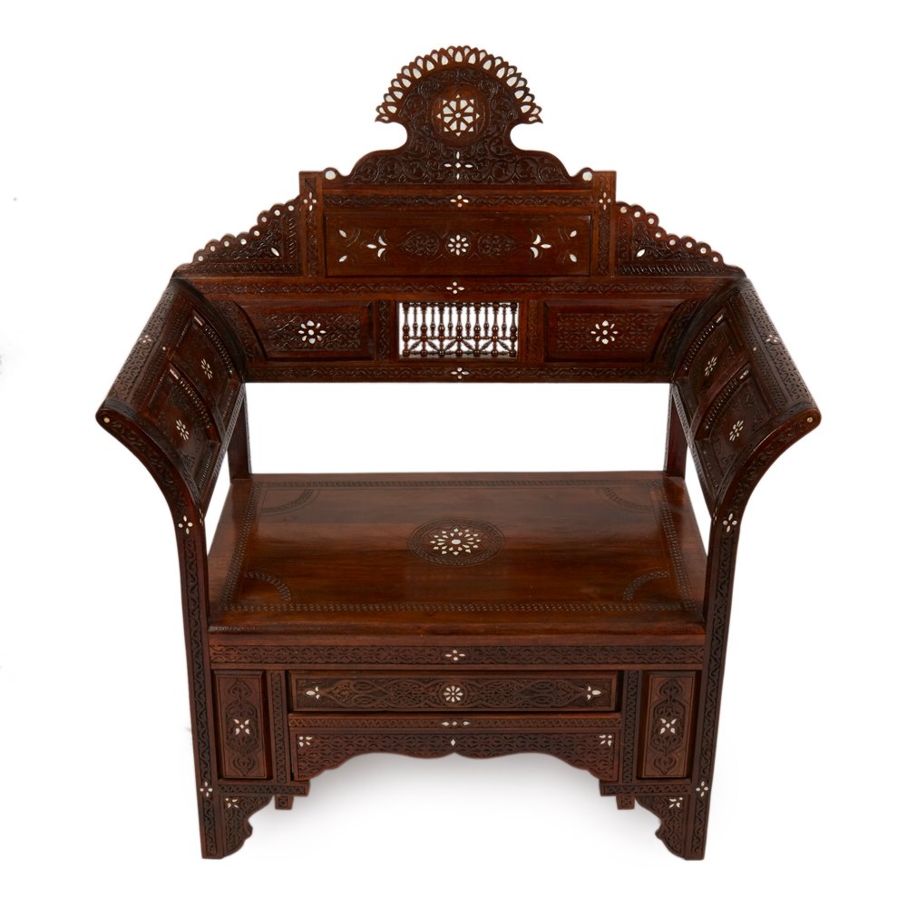 ANGLO-INDIAN CARVED & INLAID ARMCHAIR 19TH C Circa 19th Century