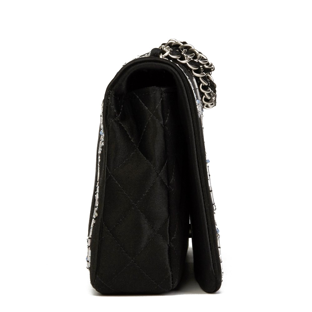 Chanel Black Quilted & Embellished Satin LED Illuminating Medium Classic Single Full Flap Bag