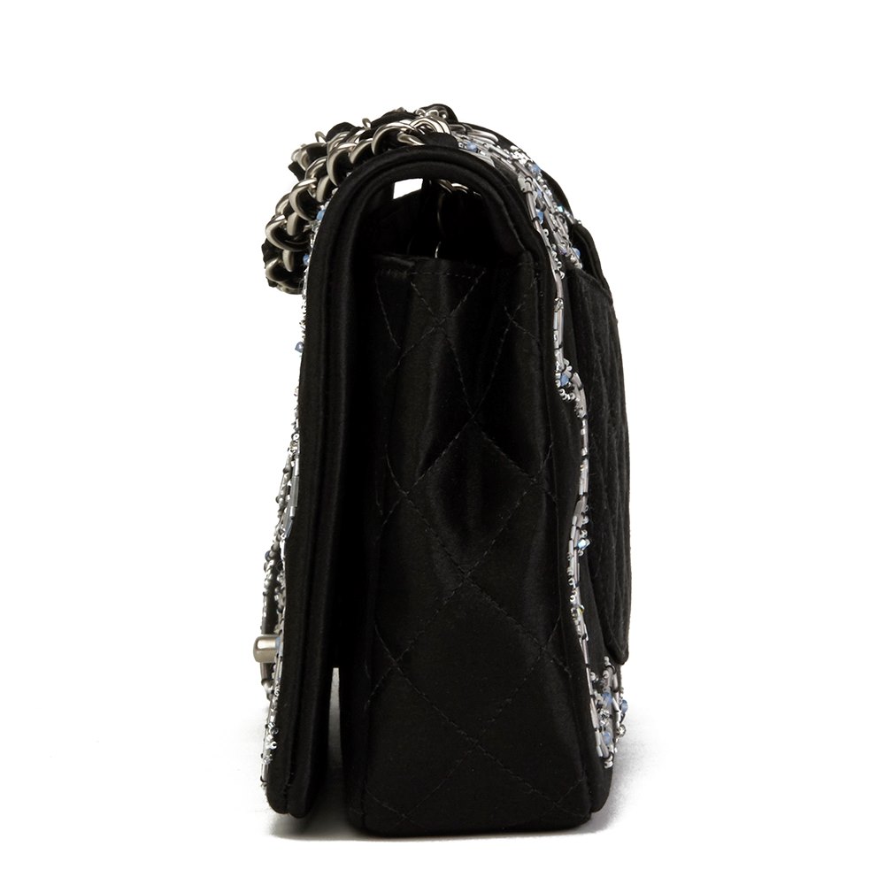 Chanel Black Quilted & Embellished Satin LED Illuminating Medium Classic Single Full Flap Bag