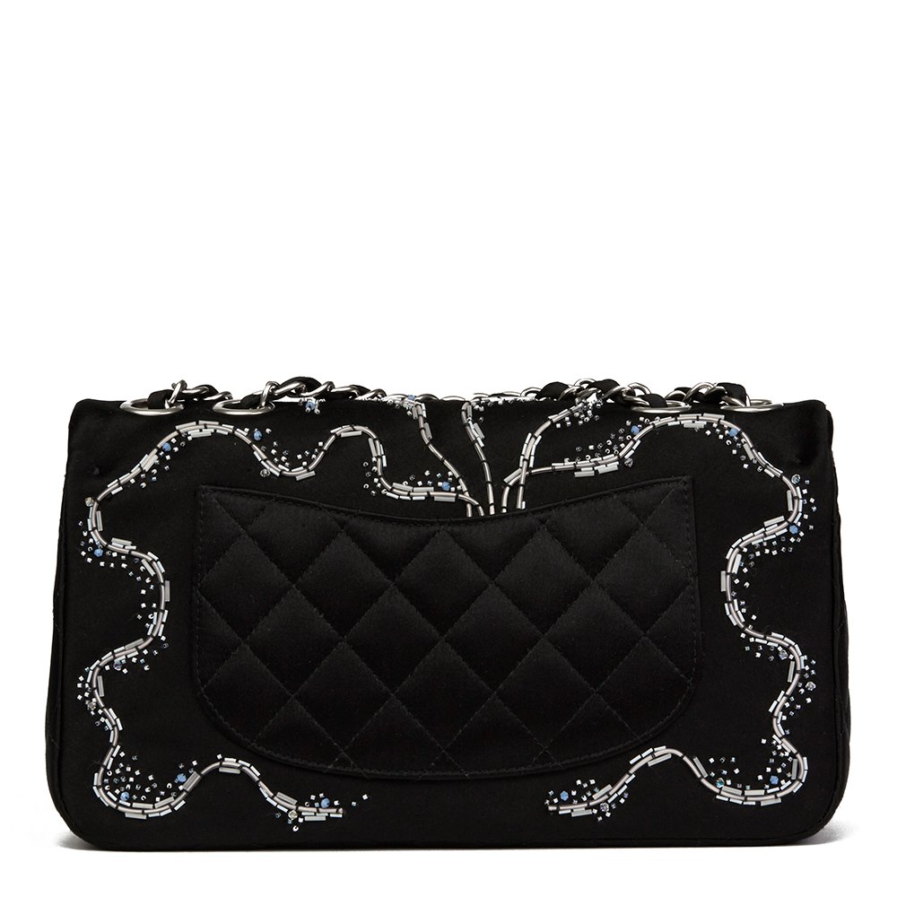 Chanel Black Quilted & Embellished Satin LED Illuminating Medium Classic Single Full Flap Bag