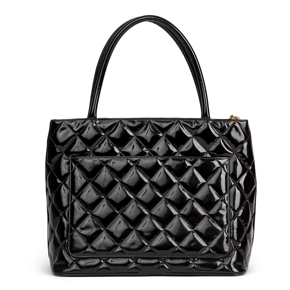 chanel large patent leather quilted tote