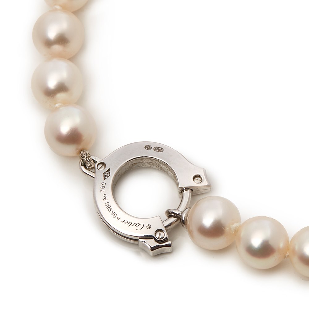 Cartier 18k White Gold Akoya Pearl & Diamond Agrafe Necklace