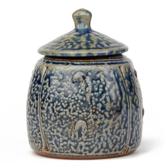 JOHN JELFS UNUSUAL STUDIO POTTERY SALT GLAZED LIDDED JAR