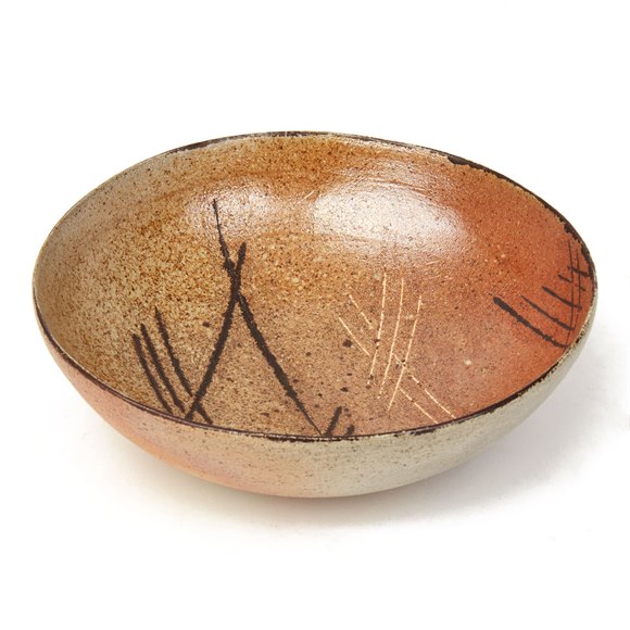 SONIA LEWIS WOOD FIRED DECORATED STUDIO POTTERY BOWL