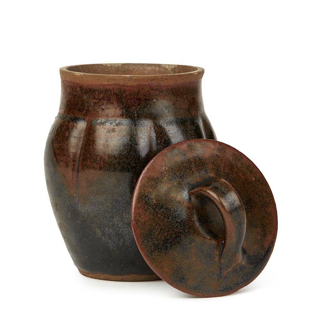 SONIA LEWIS STUDIO POTTERY BROWN GLAZED LIDDED JAR 20th Century