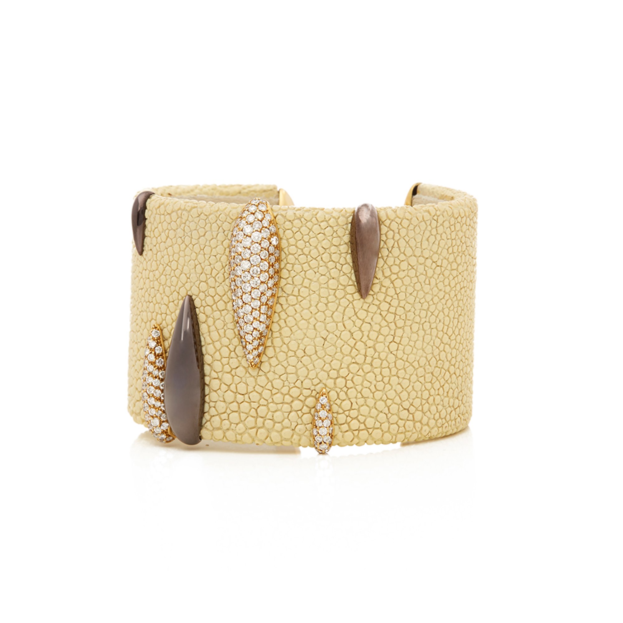 Brown Detailed Leather and Raffia Flower Cuff