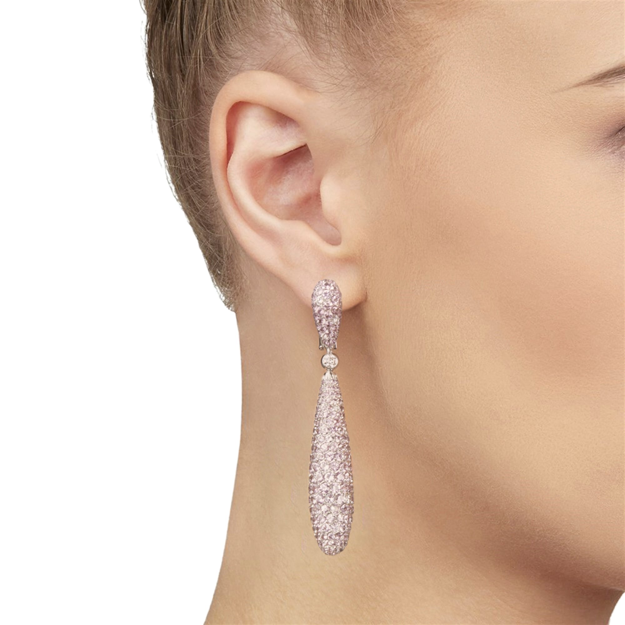 De Grisogono 18k White Gold Pink Sapphire & Diamond Gocce Earrings