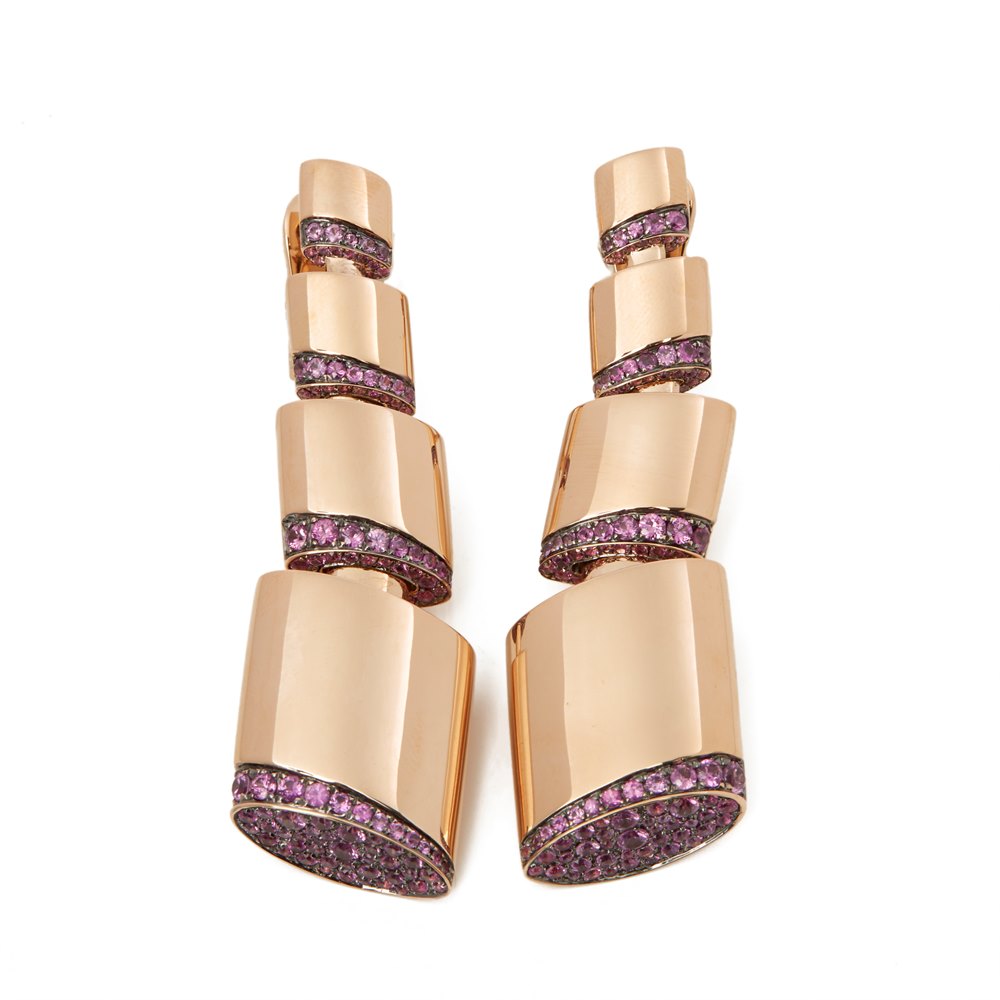 De Grisogono 18k Rose Gold Pink Sapphire Tubetto Earrings
