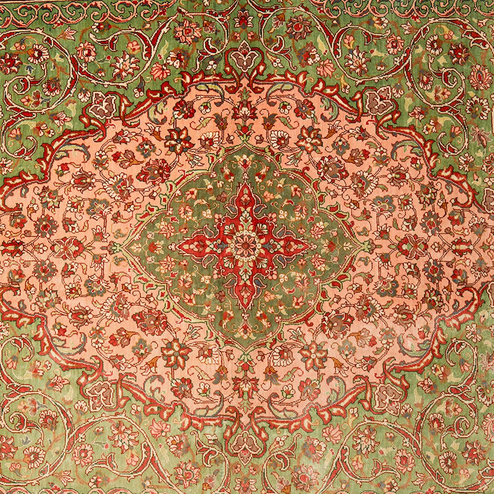 VINTAGE NAZAFAT SIGNED QUM SILK MEDALLION PERSIAN RUG Circa 1990