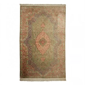 VINTAGE NAZAFAT SIGNED QUM SILK MEDALLION PERSIAN RUG