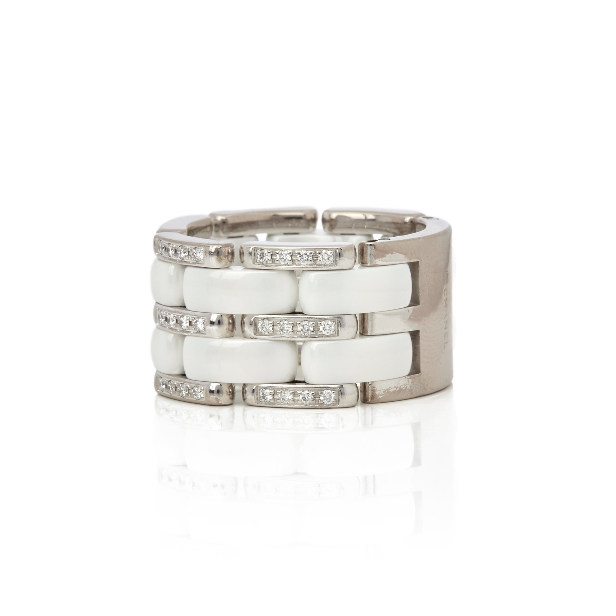 Chanel 18k White Gold White Ceramic Diamond Large Ultra Ring