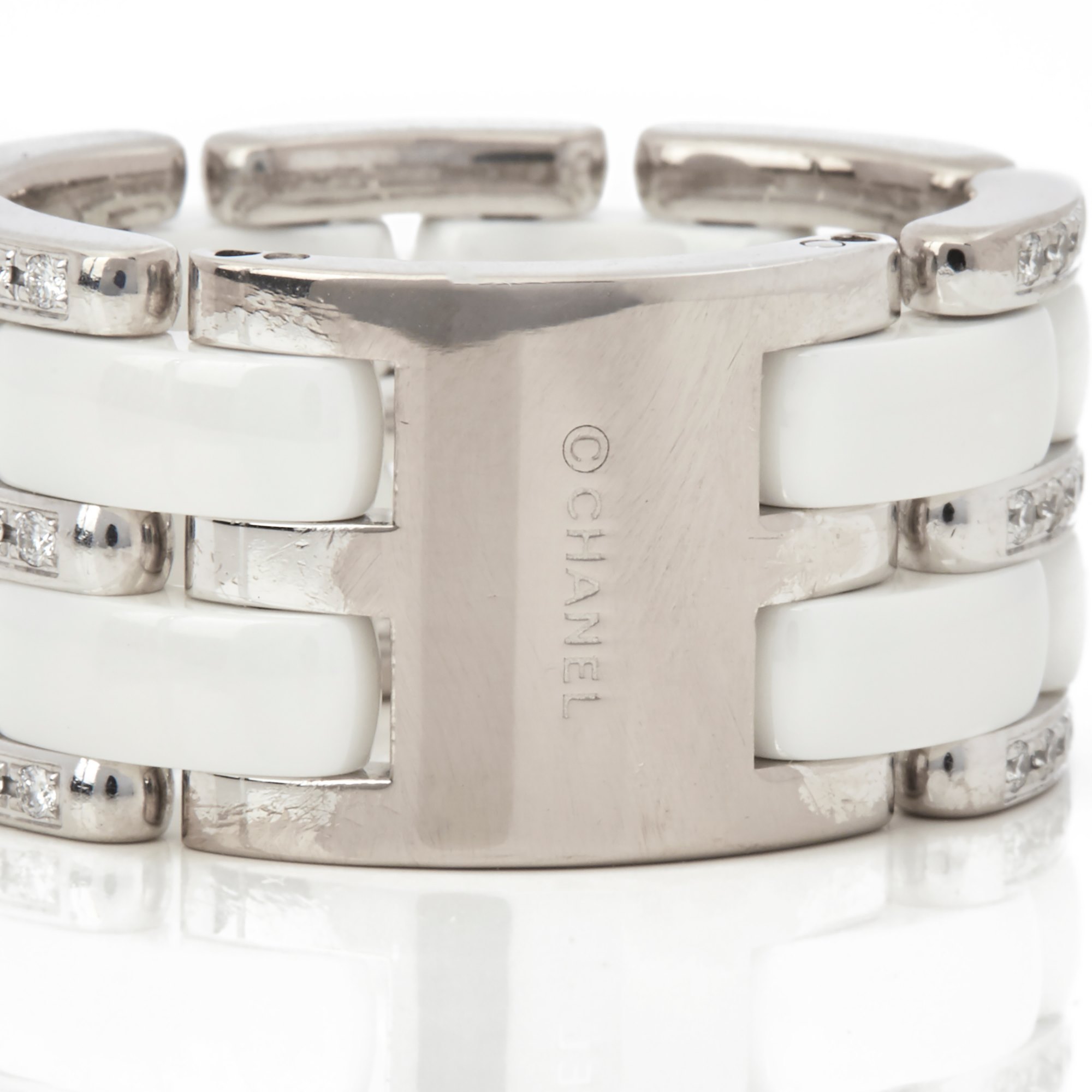 Chanel 18k White Gold White Ceramic Diamond Large Ultra Ring